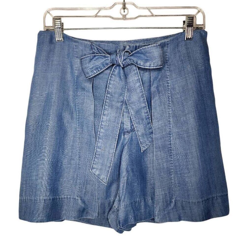 White House Black Market Women Shorts, Chambray Tencel Wrap Over Shorts, Sz 6